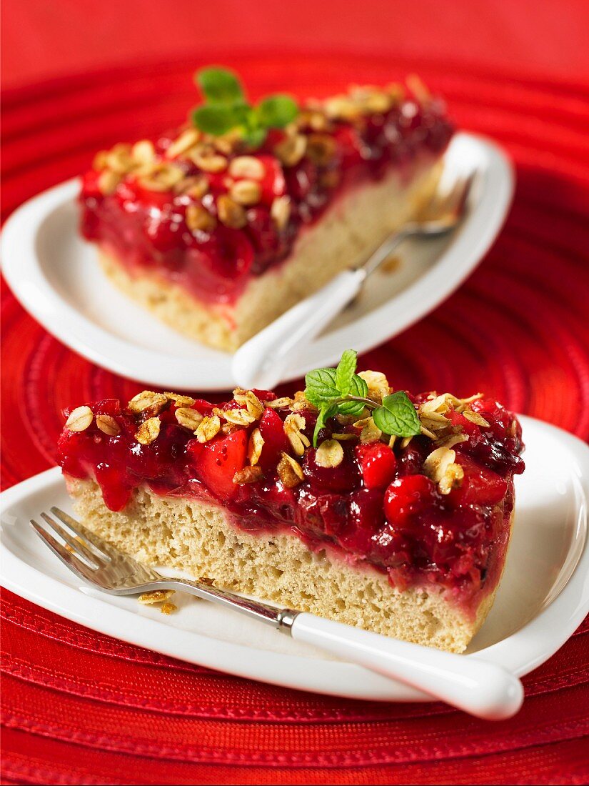 Two slices of cranberry and pear cake