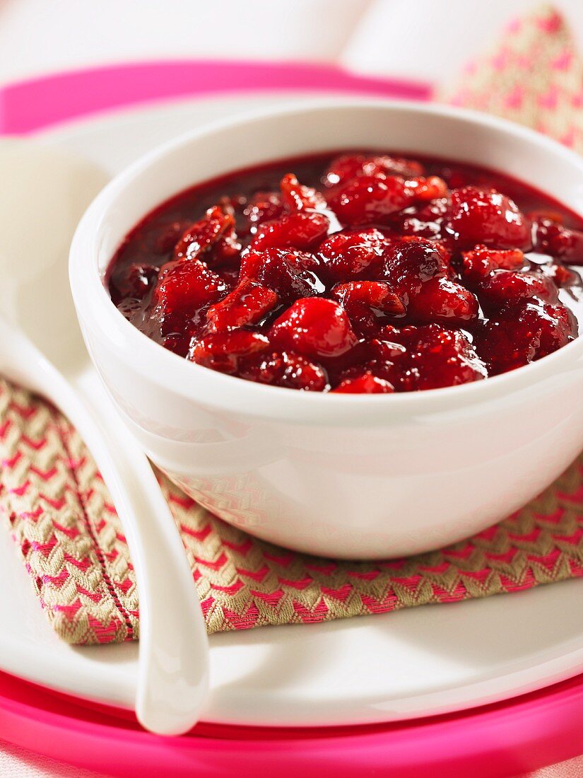 A bowl of fruity cranberry sauce