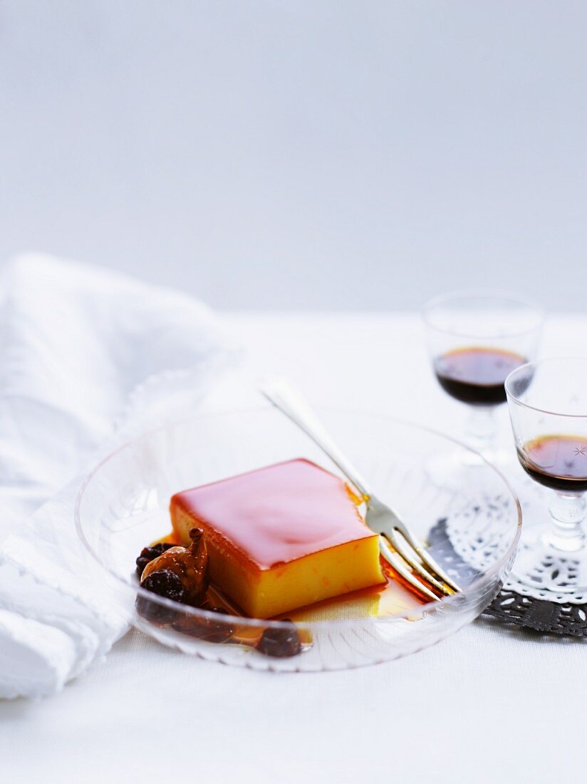 Crème caramel with dried fruit (Spain)