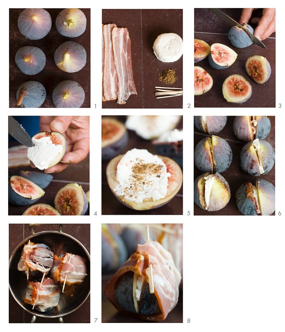 Figs with goat's cheese wrapped in bacon