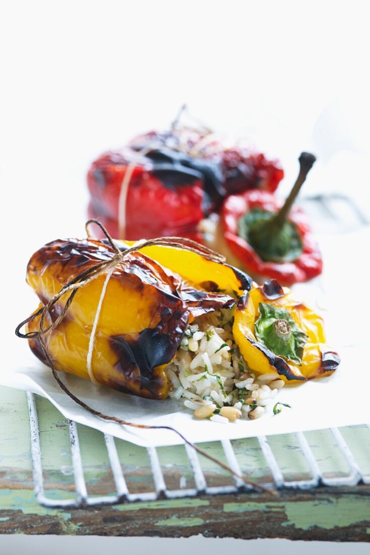 Grilled peppers filled with rice