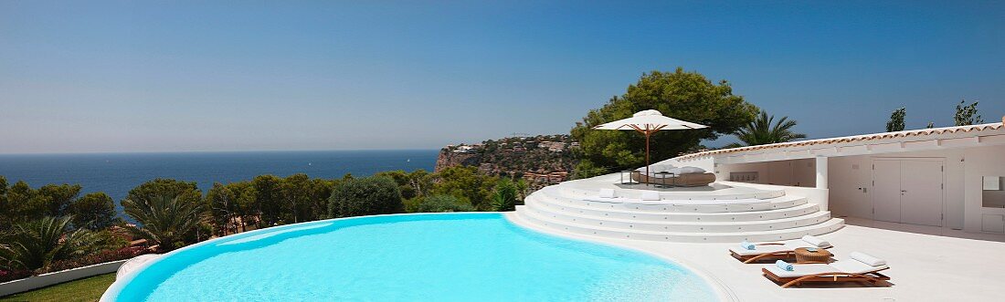 Modern home with swimming pool pano