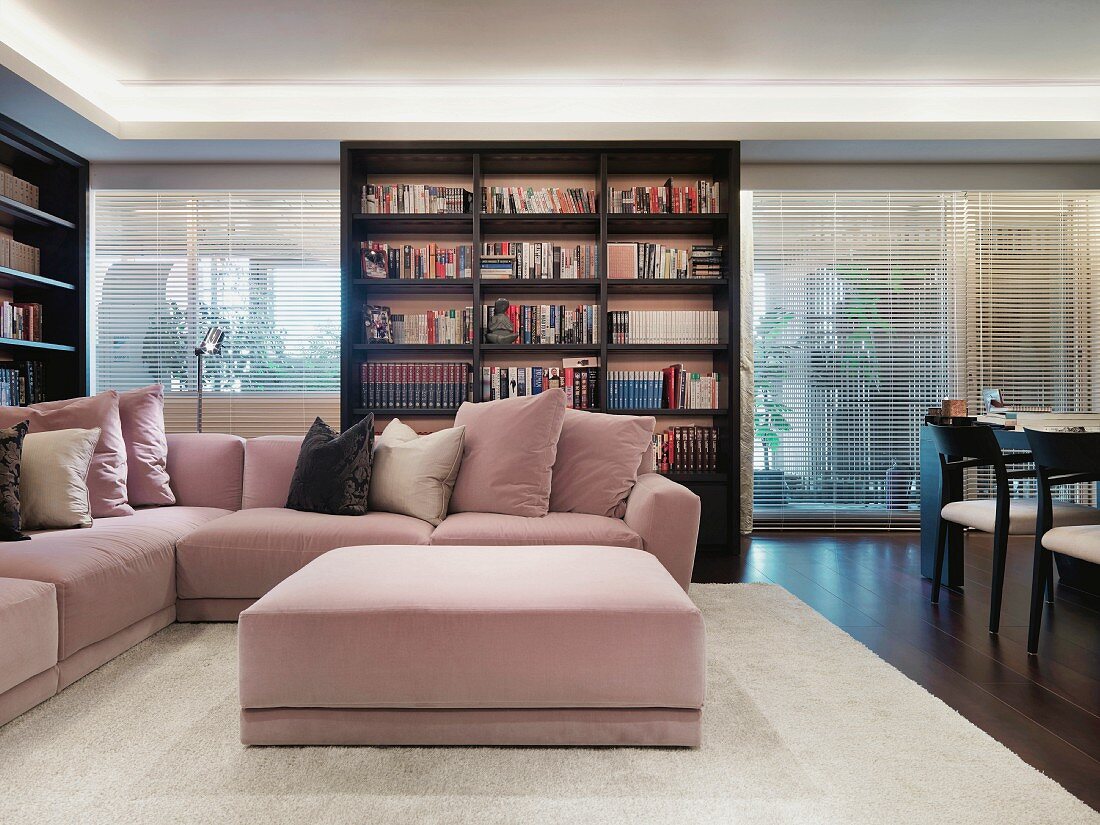 Light pink corner sofa in modern living room