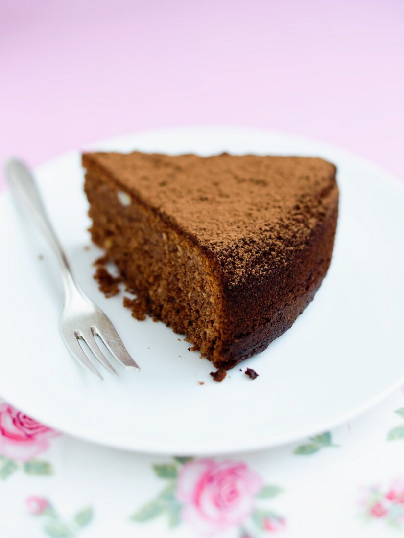 A slice of chocolate cake on a plate