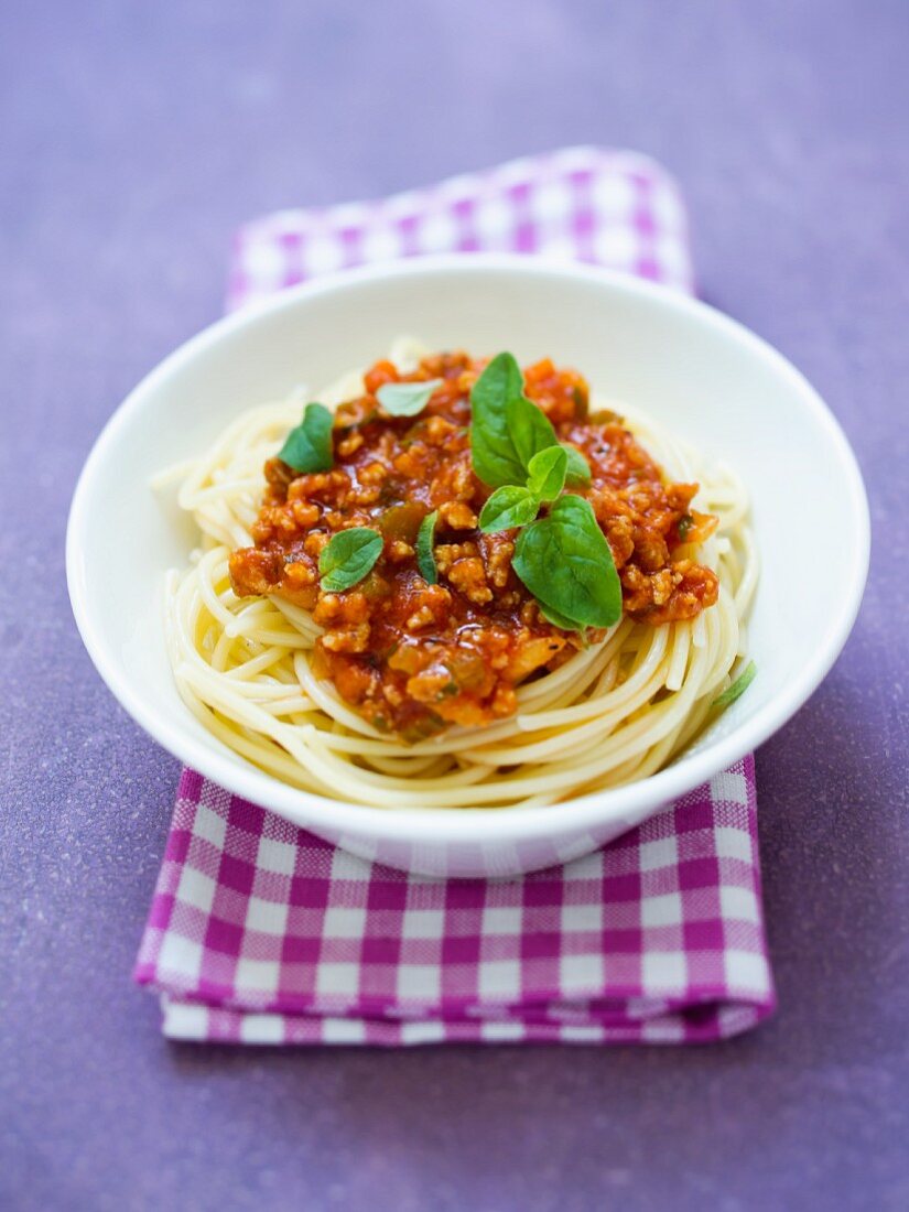 Spaghetti with a vegetarian Bolognese sauce