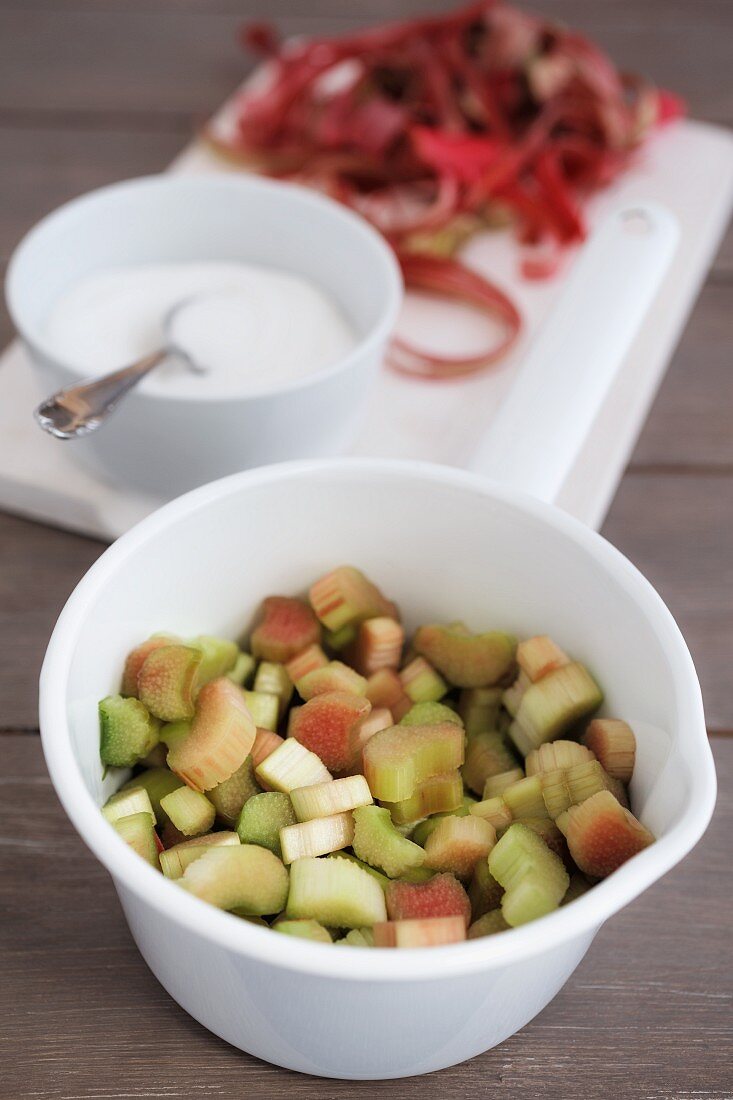 Rhubarb, chopped and sugared