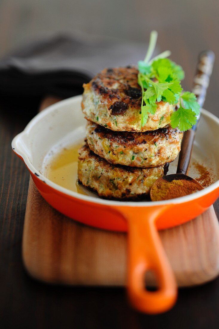 A stack of turkey burgers