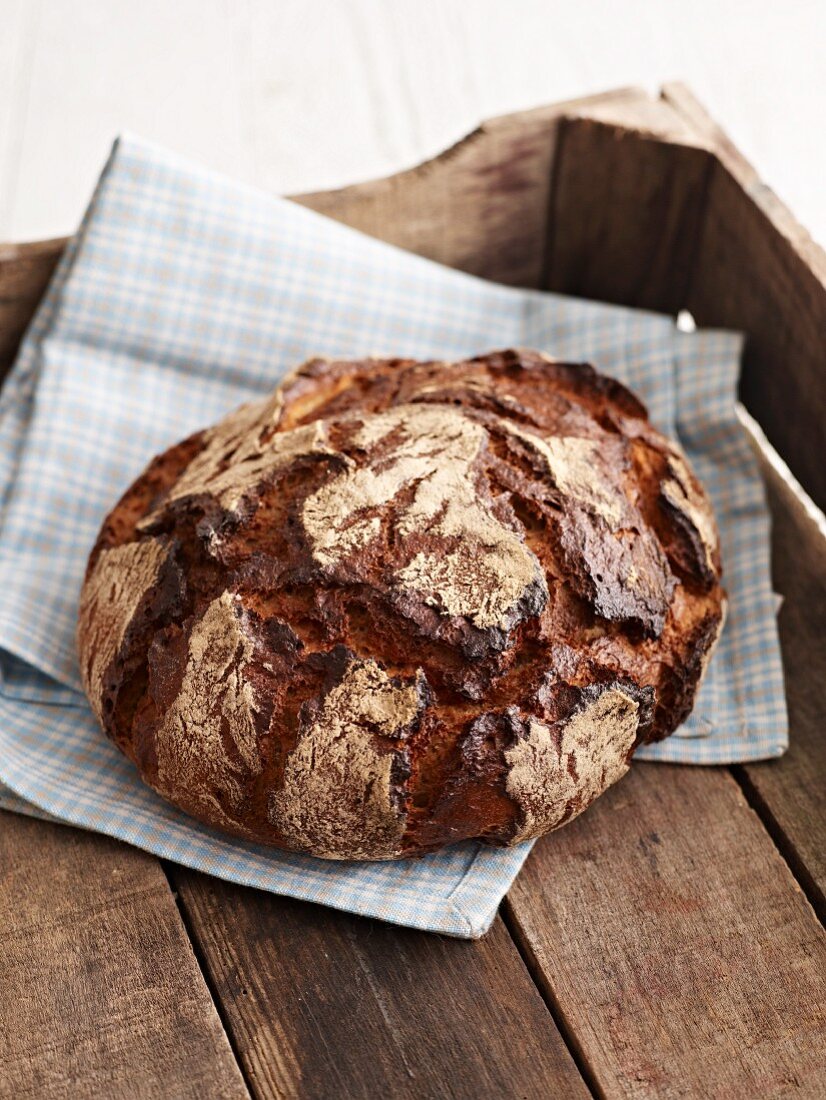 Farmhouse bread baked with a dark crust