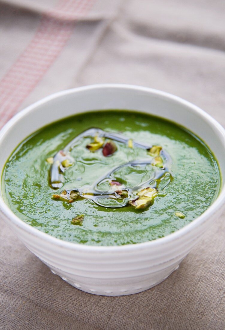 Bowl of Wheat Grass and Courgette Soup