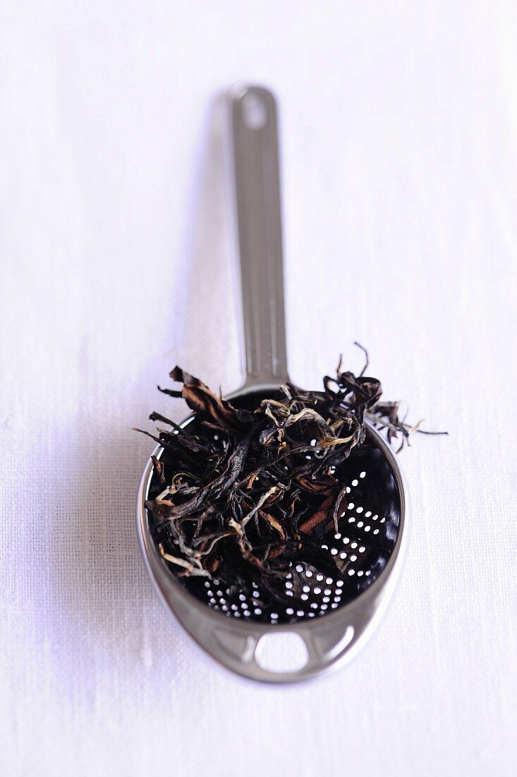 Oolong tea in a tea strainer