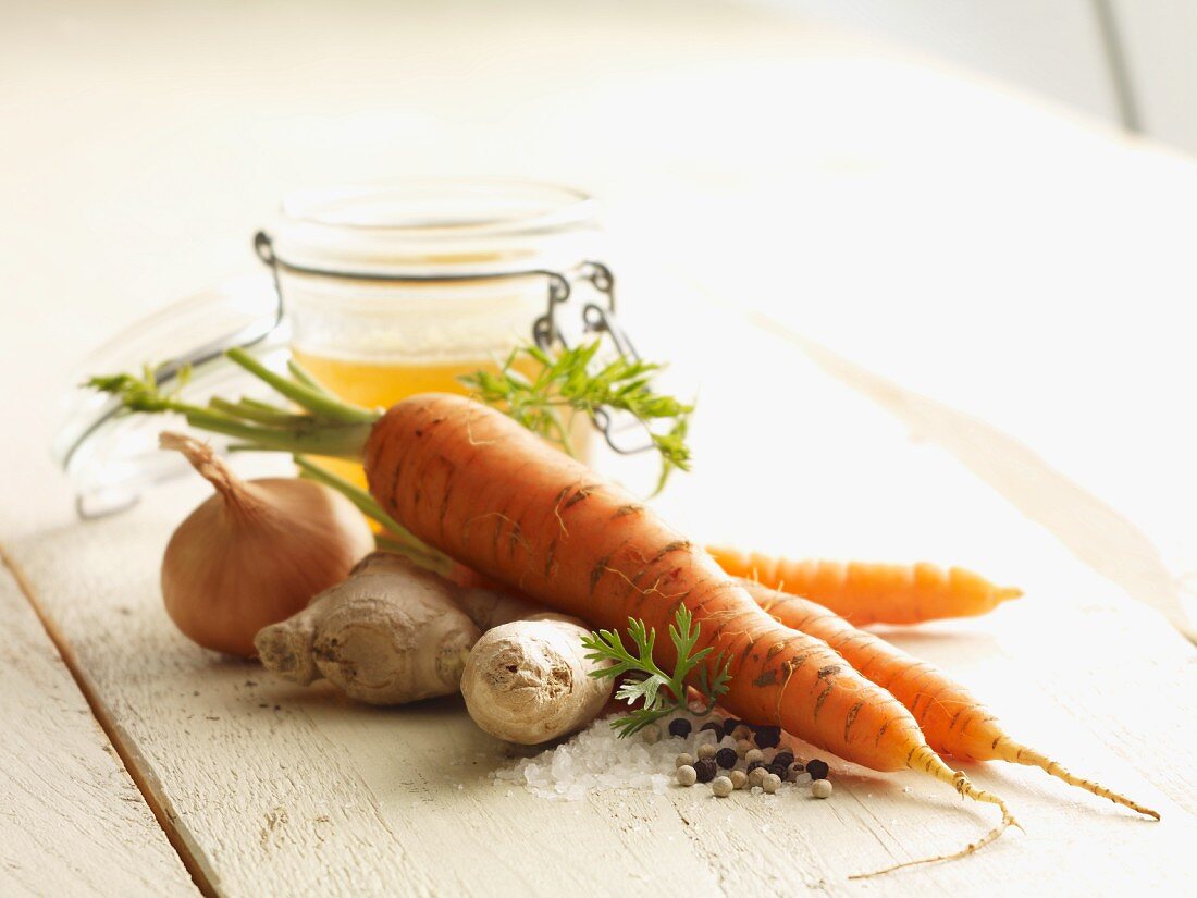 Ingredients for carrot and ginger soup