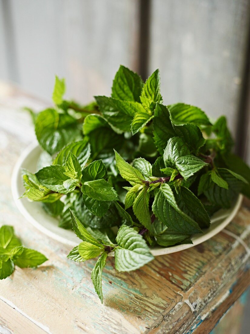 A plate of fresh mint