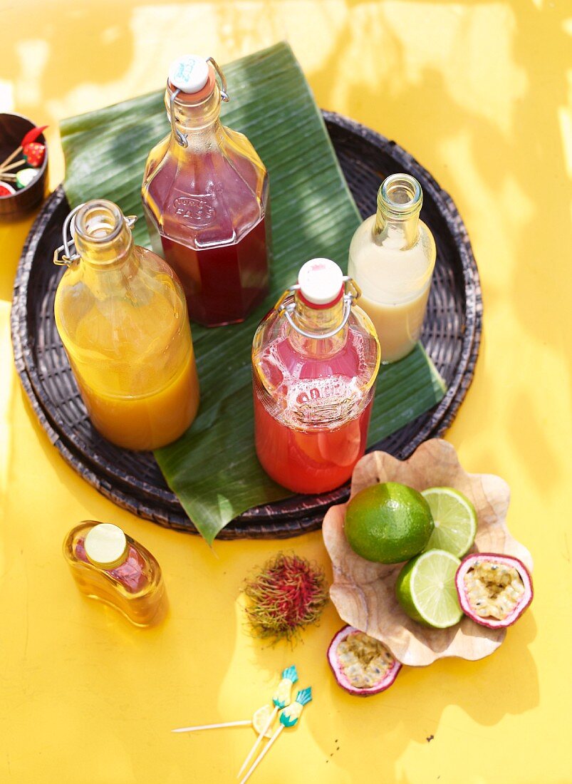 Ingredients for rum punch with melon