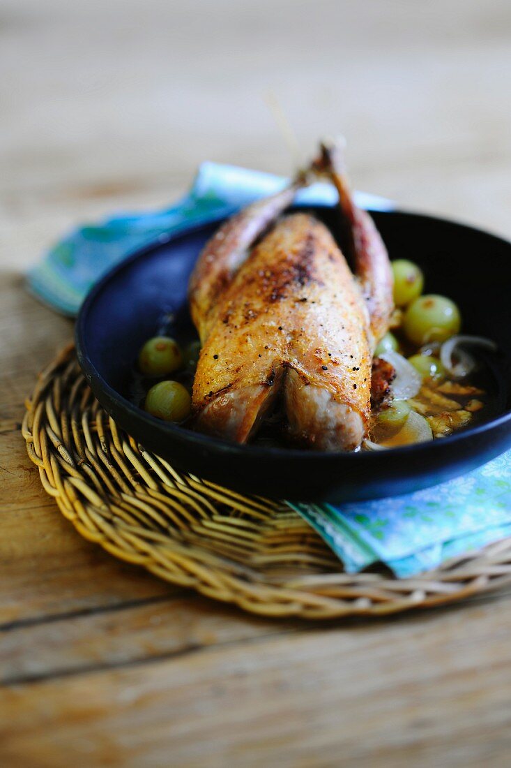 Roasted pheasant with grapes