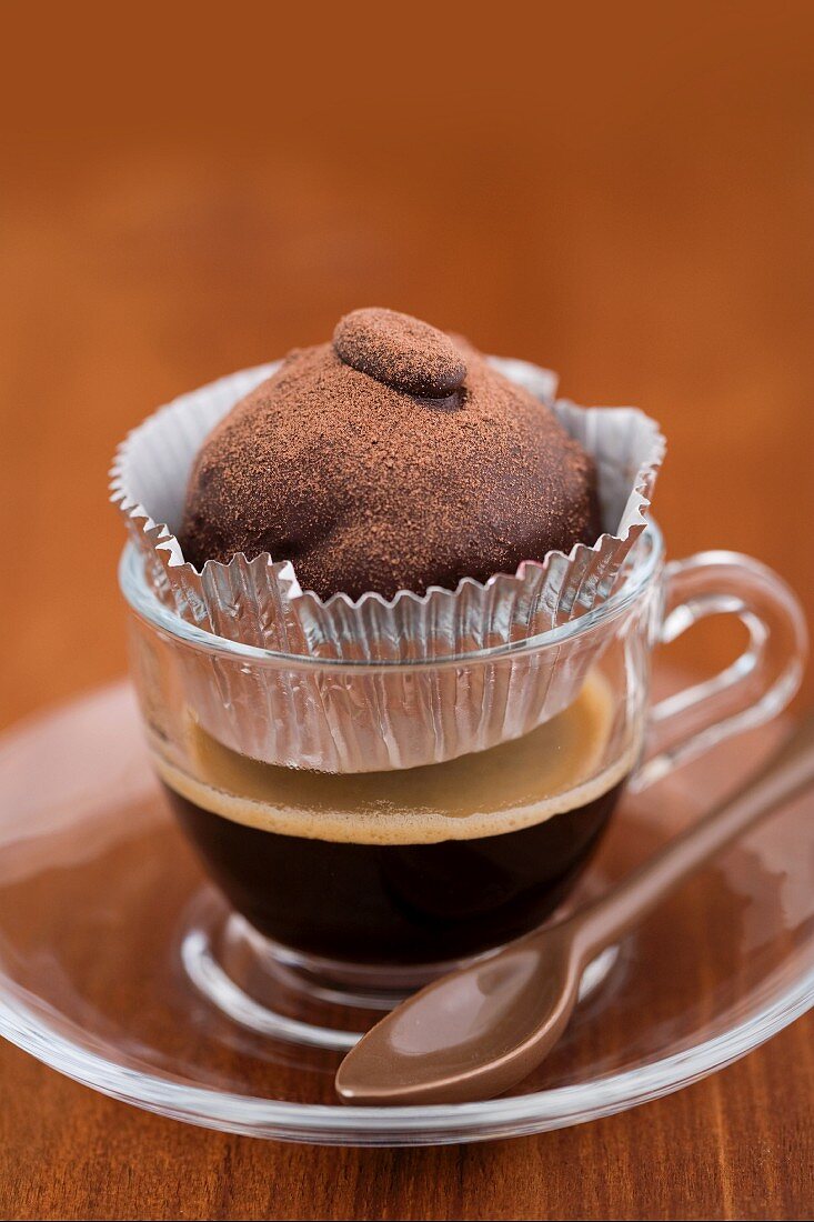 A cake ball in an espresso cup