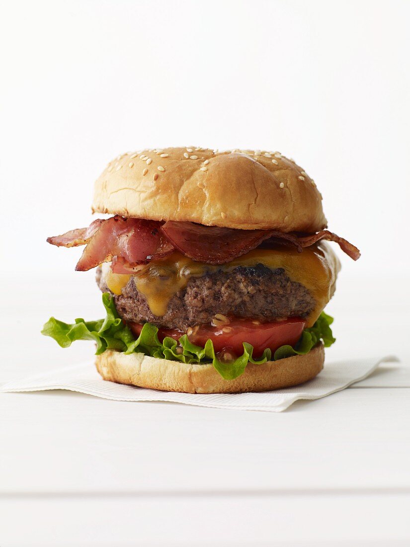 Bacon Cheeseburger with Lettuce and Tomato