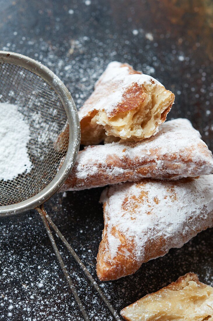 Beignets with Powdered Sugar; Fried Dough