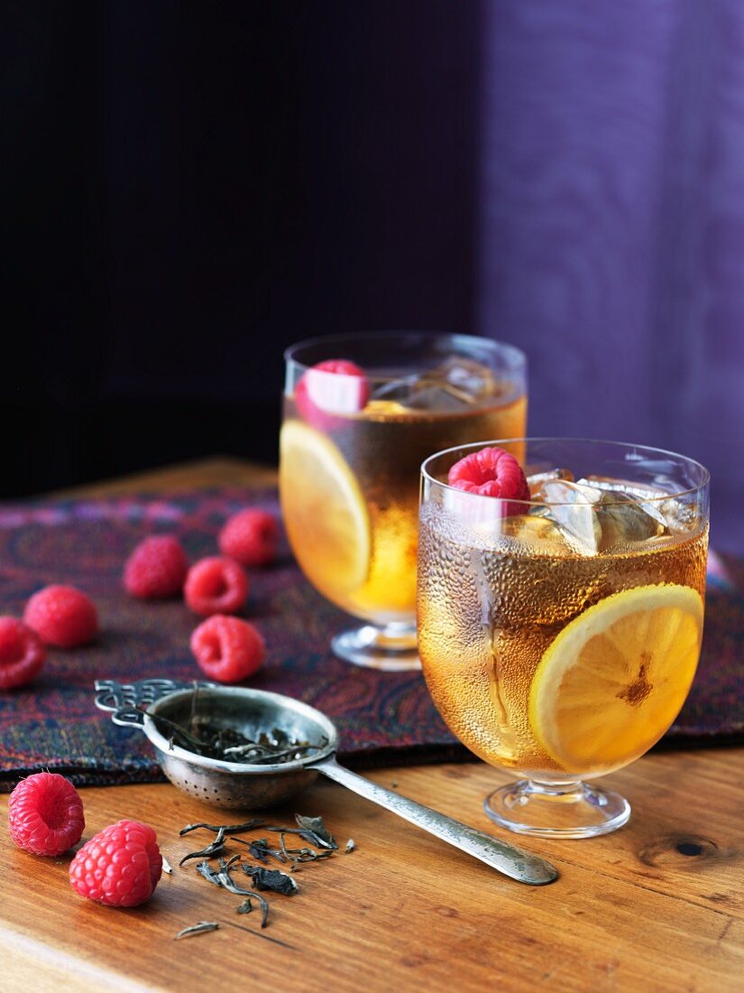 Two Glasses of Raspberry Orange Iced Tea