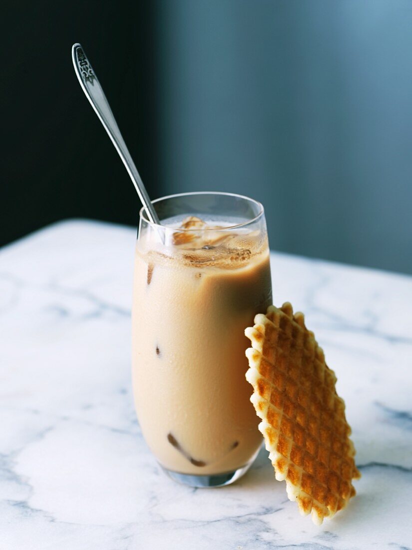Iced Latte with a Waffle Cookie