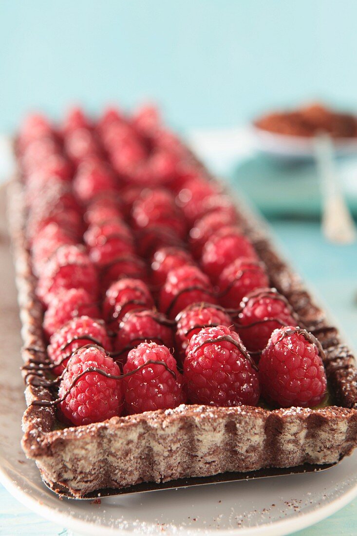 Raspberry tart with chocolate