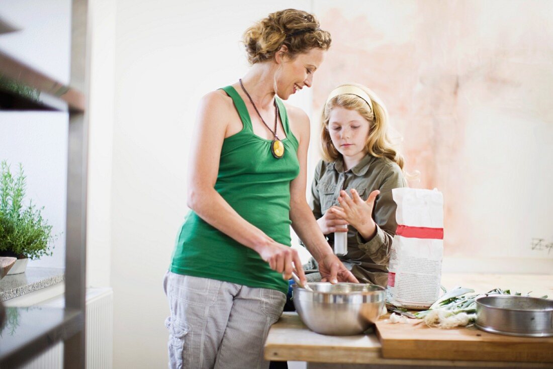 mother and daughter in kitchen