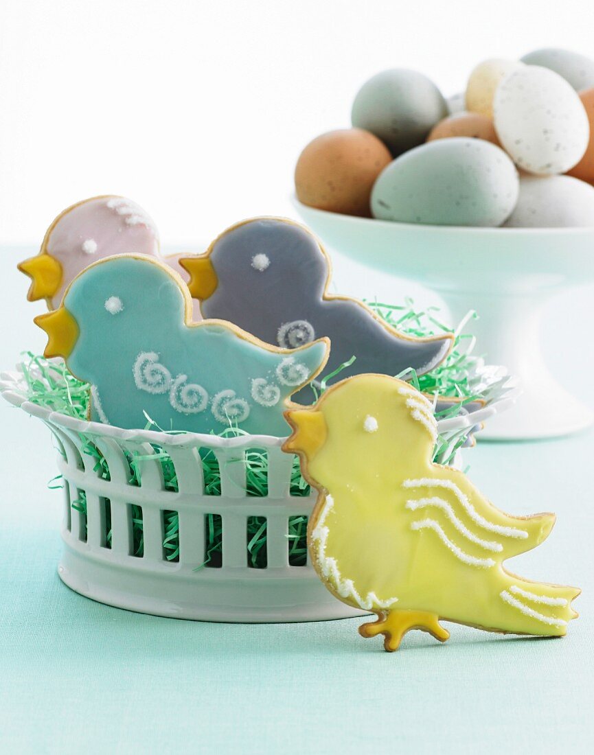 Decorated Easter Cookies; Dish of Easter Eggs