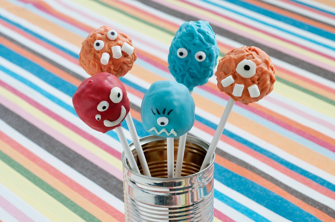 Cake Pops decorated as colorful monsters