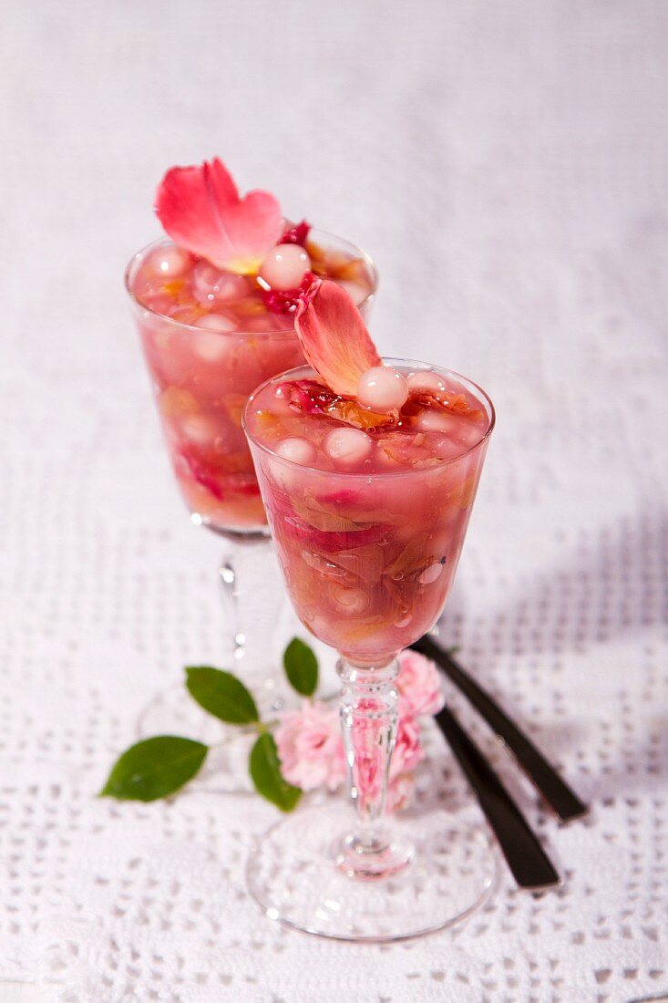 Glasses with chilled rose water