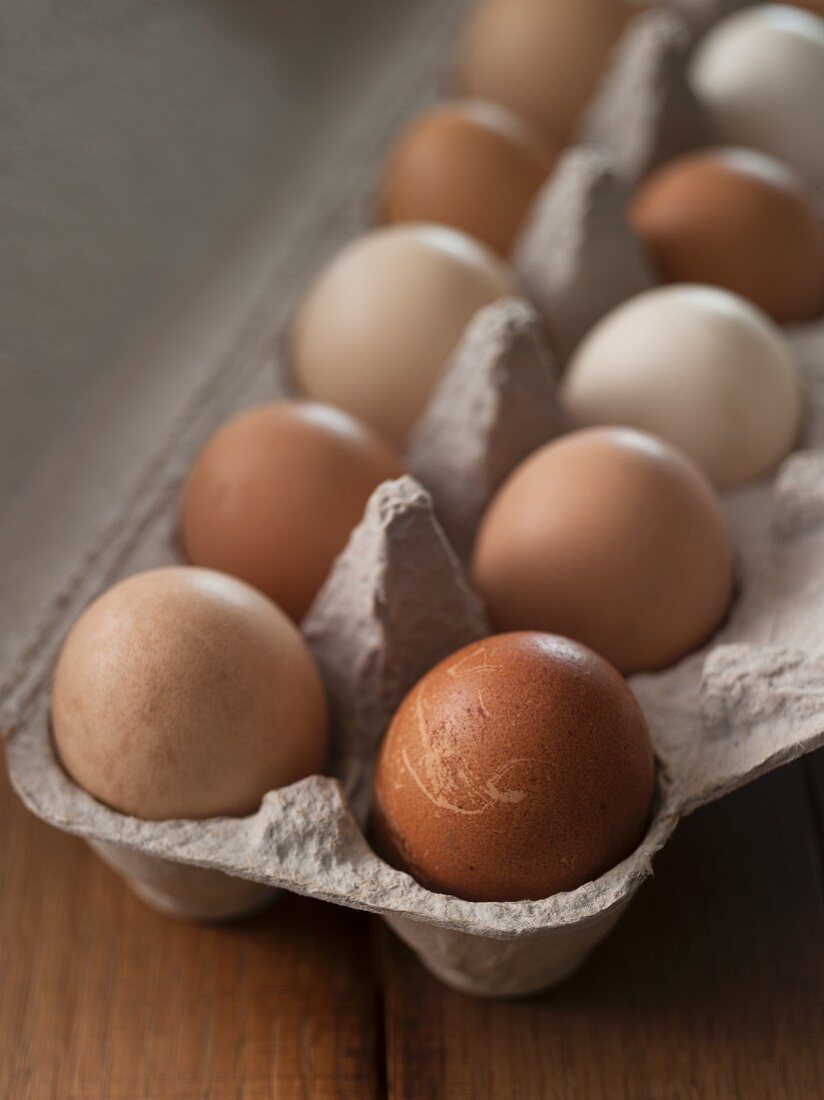 Brown eggs in egg box