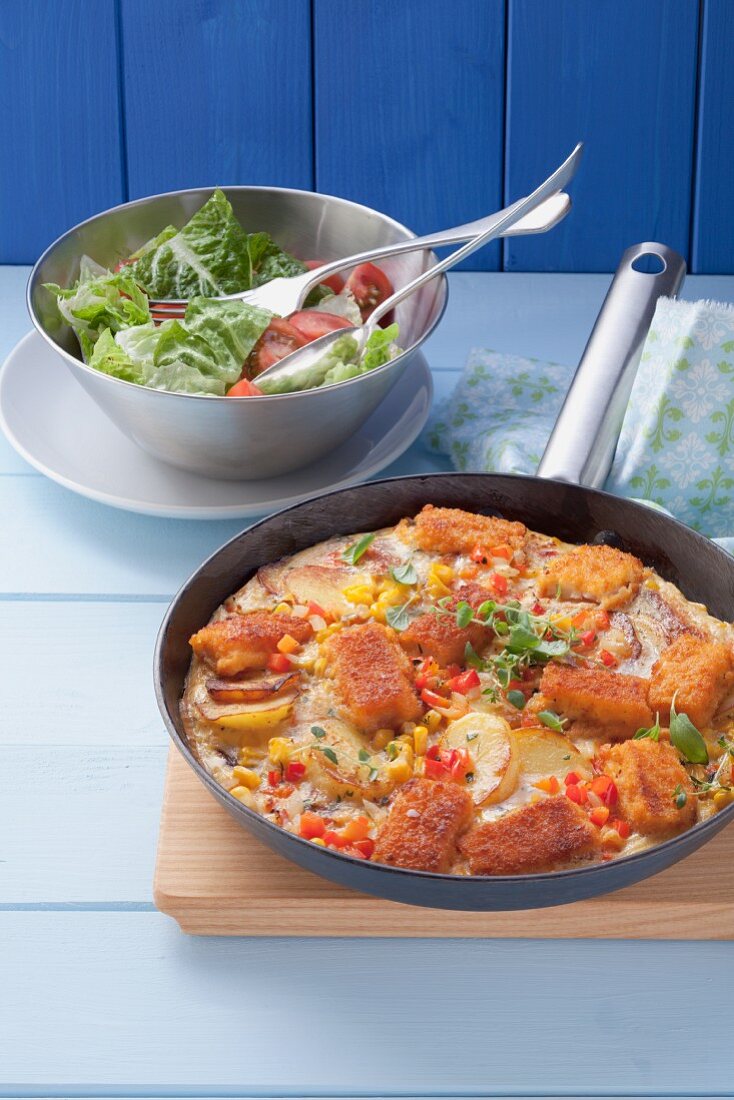 Potato tortilla with sweetcorn and a side salad