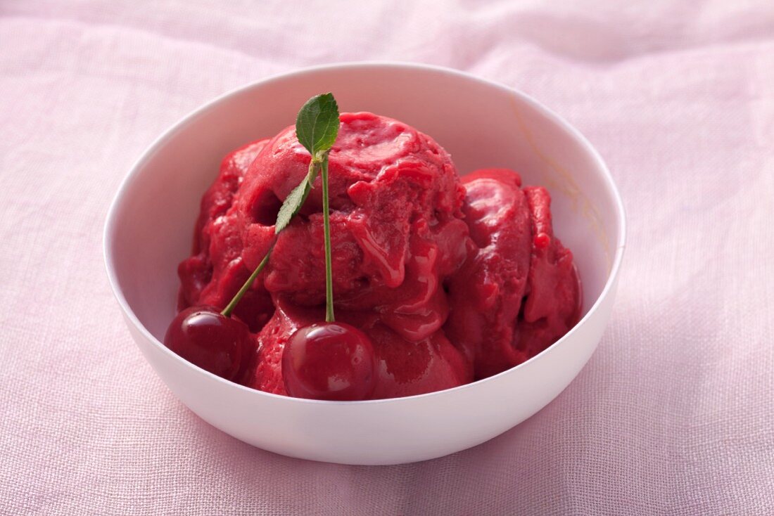 Cherry sorbet with a pair of cherries