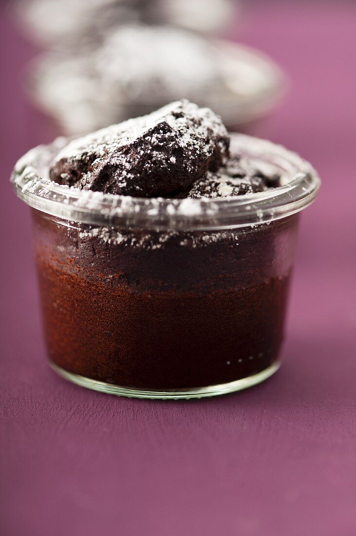 A mini chocolate cake in a glass