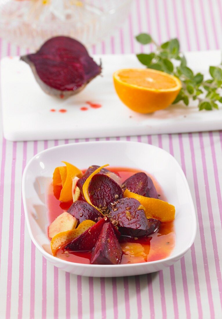 Backed beetroot with orange zest and ginger