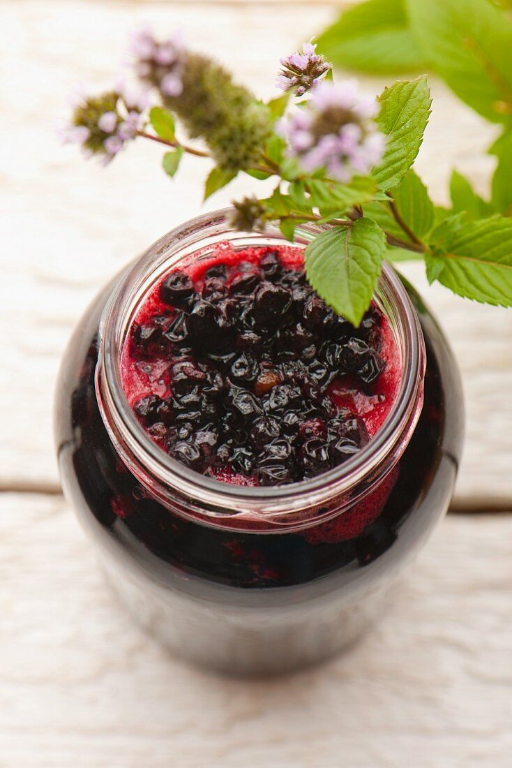 A jar of elderberry jam
