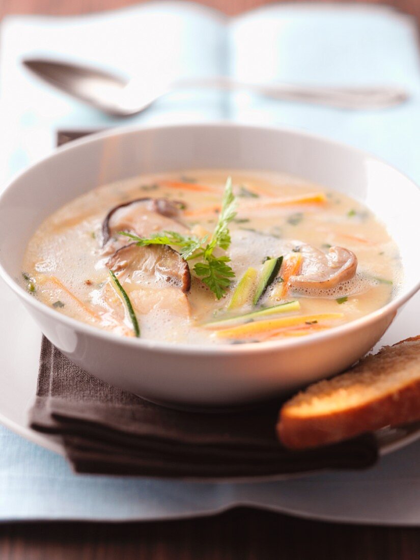 Porcini mushroom soup with toasted bread