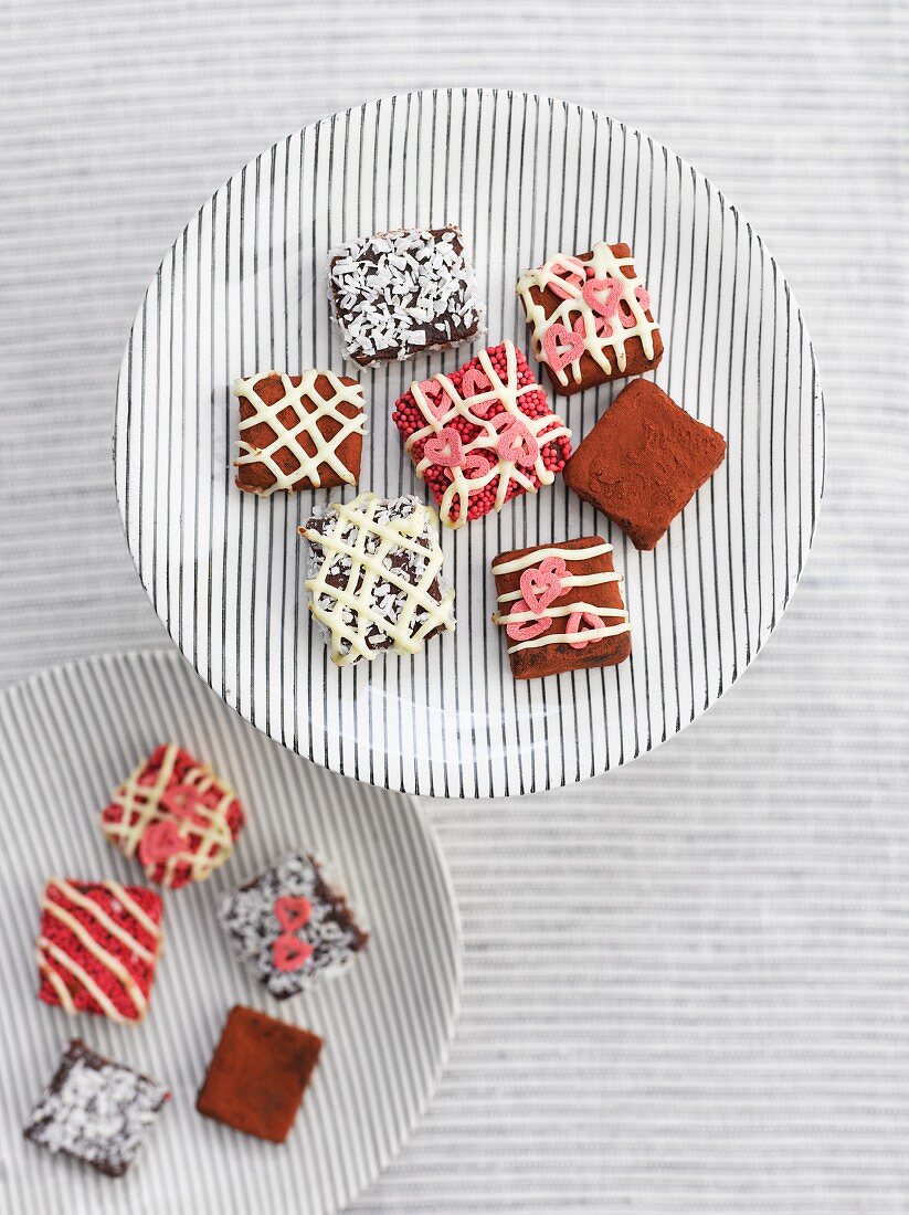Various decorated with chocolate pralines
