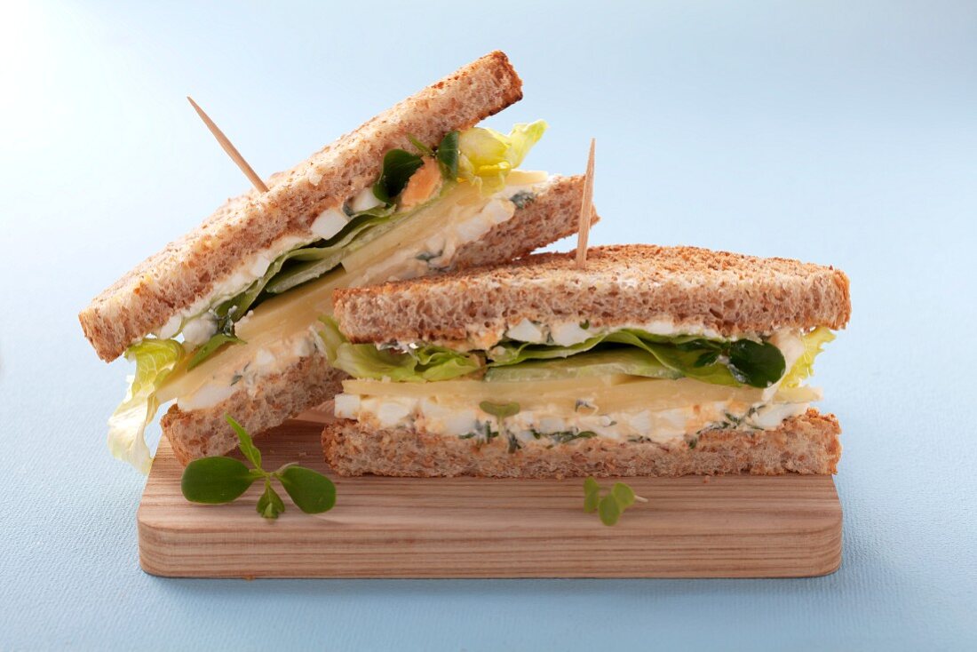 Egg, cheese and cress sandwich on wholemeal toast