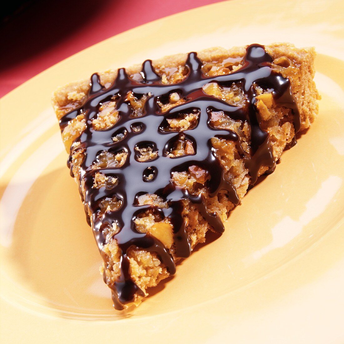 Slice of Pecan Tart with Chocolate Drizzle