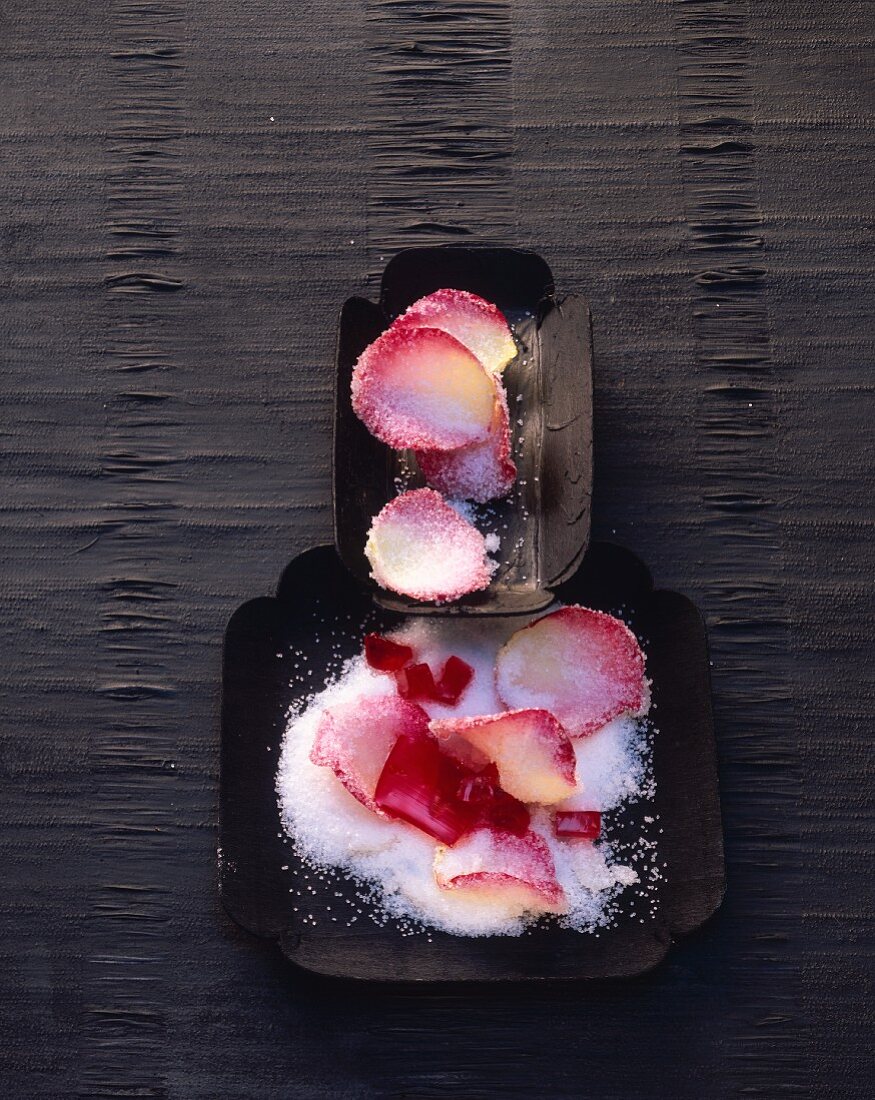 Grappa jelly with candied rose petals