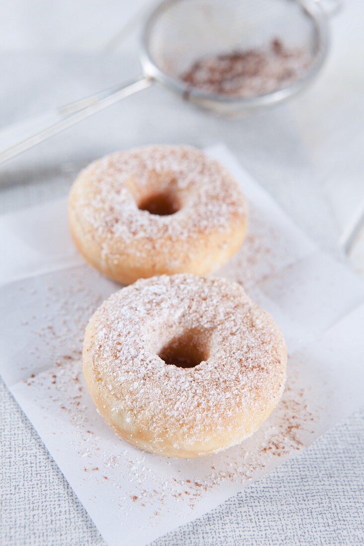 Two doughnuts with cinnamon sugar