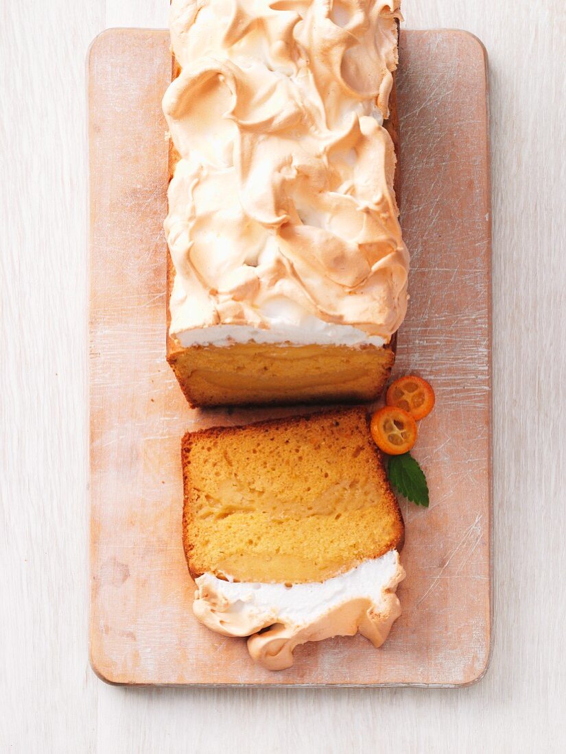 Sea buckthorn cake with a meringue topping