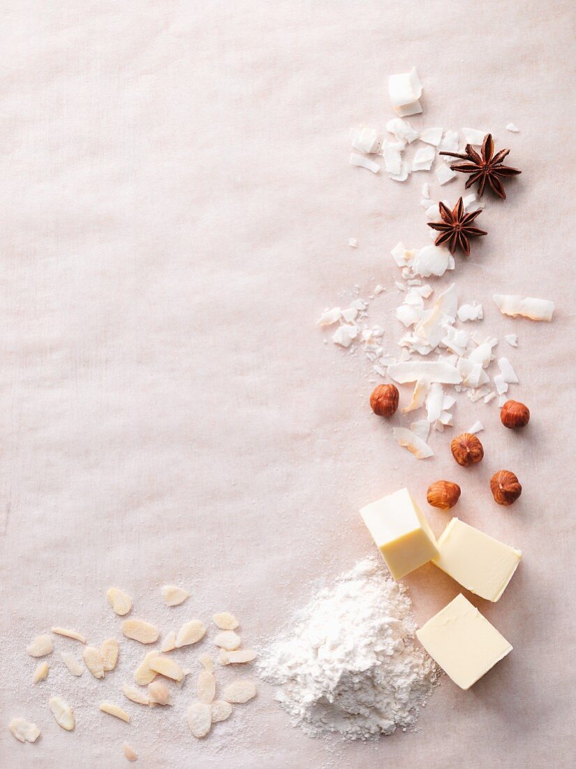 Various baking ingredients creating a frame