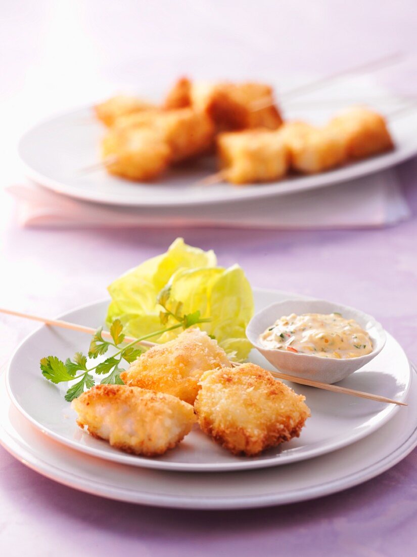 Fish kebabs with remoulade