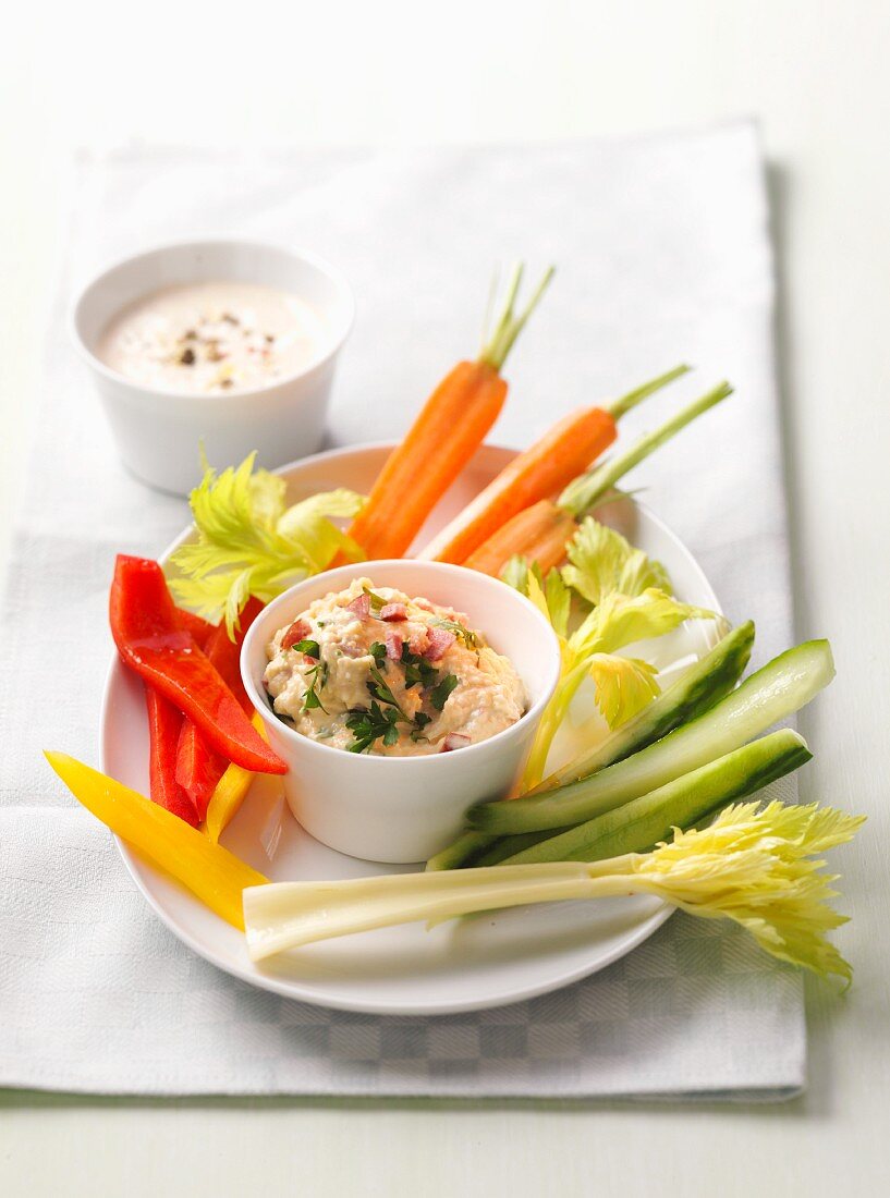 Vegetable sticks with a dip