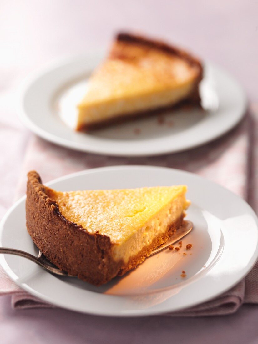 Two slices of cheesecake