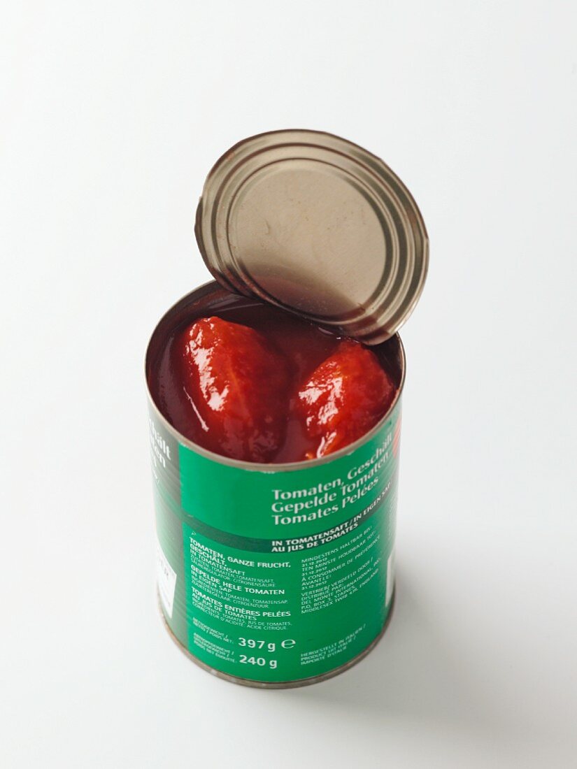 An open tin of tomatoes