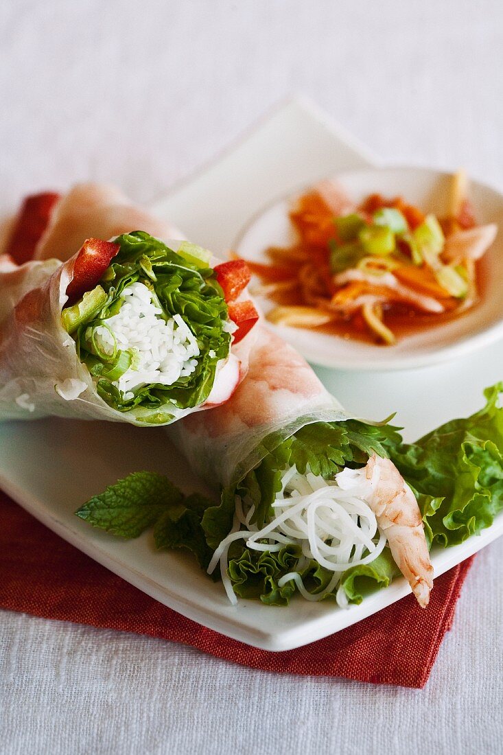 Fresh Spring Rolls with Vegetables, Cellophane Noodles and Shrimp