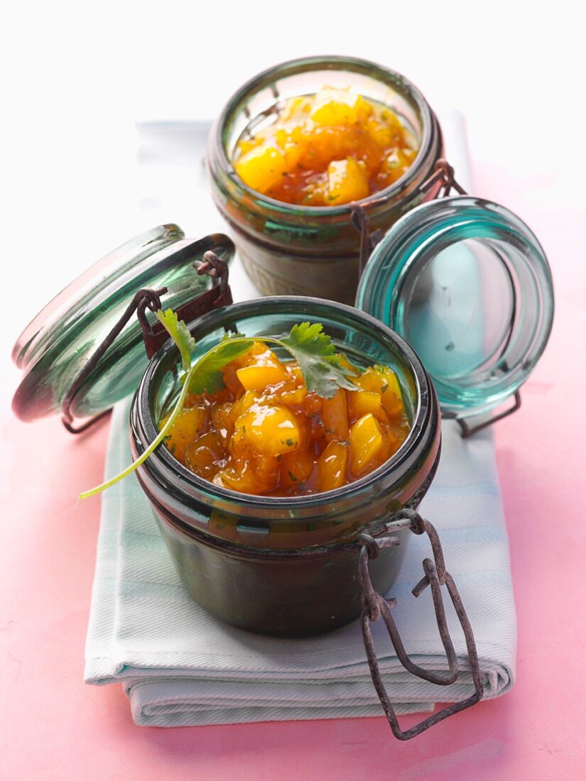 Two jars of mango chutney