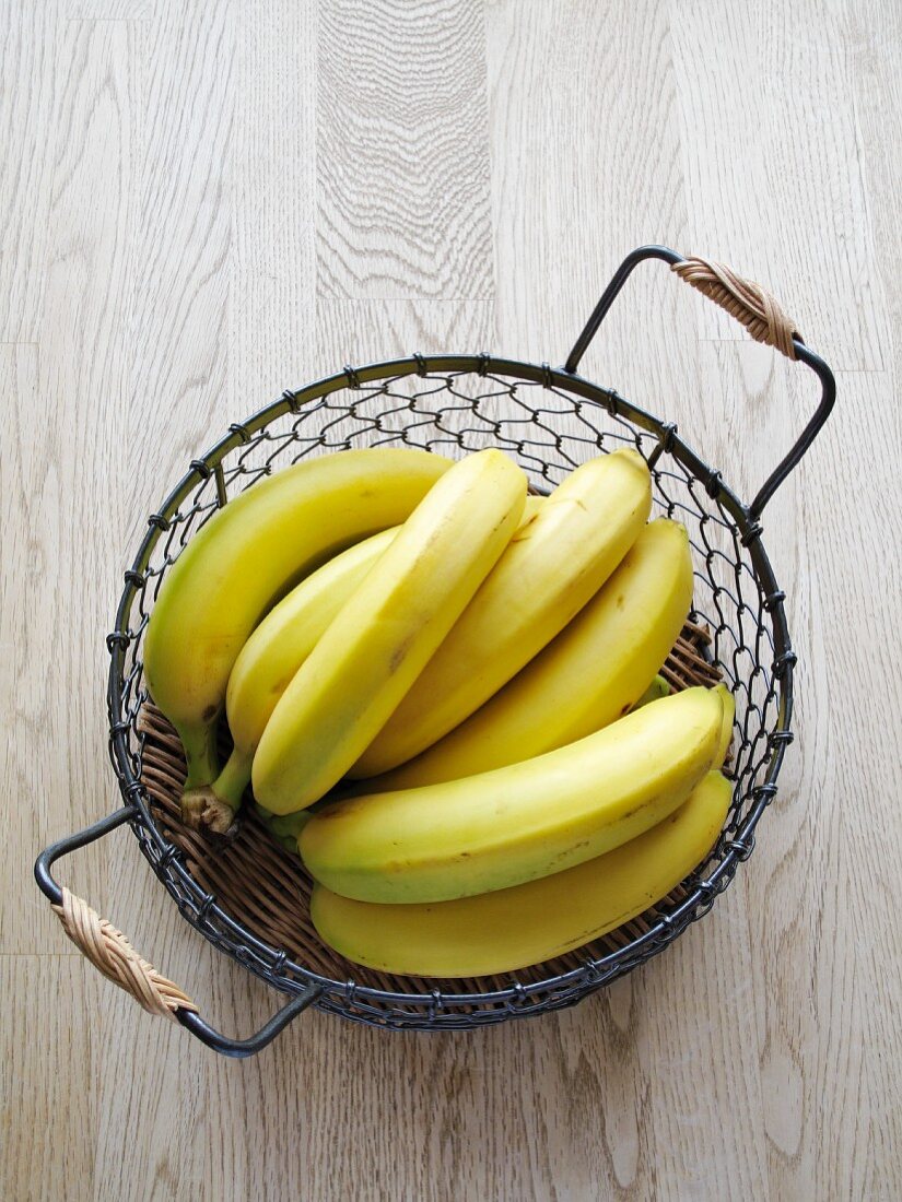 Bananas in a wire basket