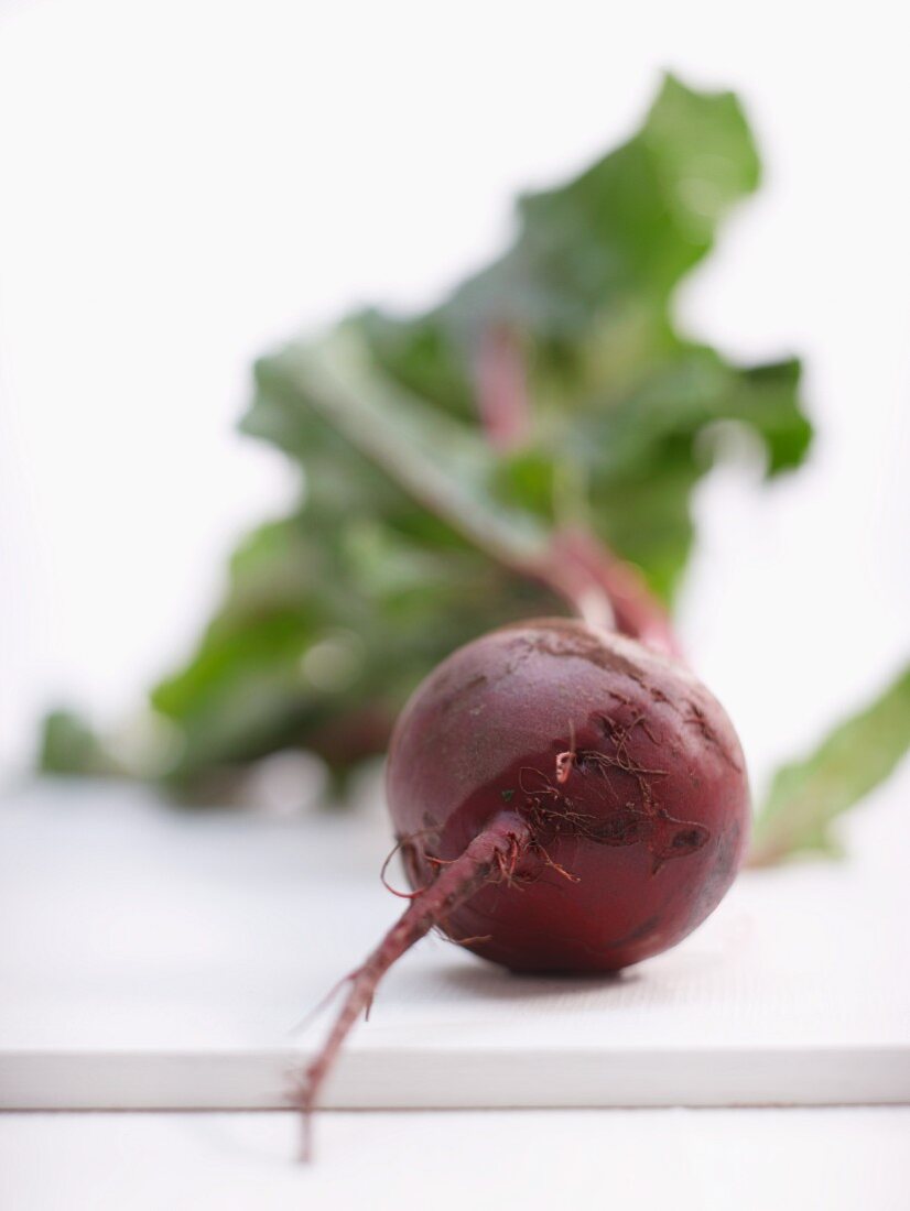 A beetroot with leaves